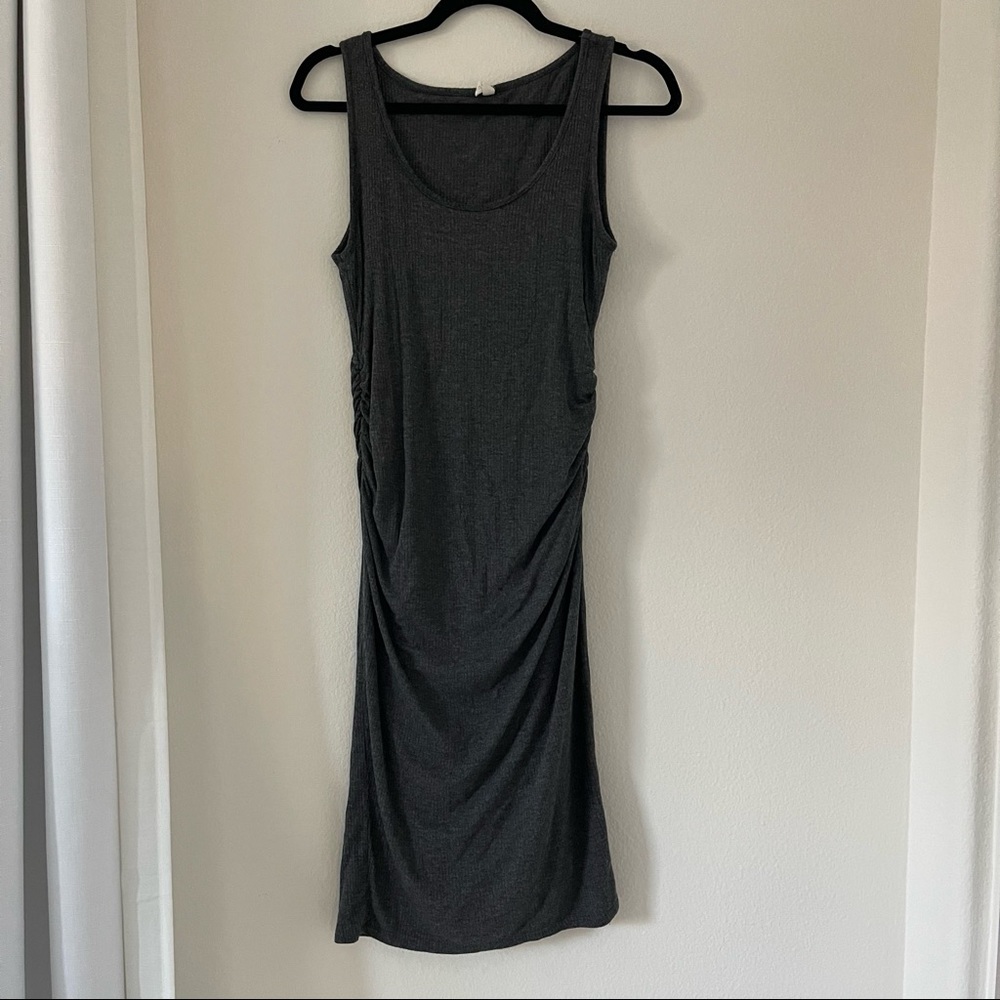 Pink Blush Sleeveless Ribbed Midi Dress in Charcoal - Size Small
